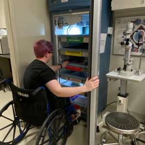 Alex O'Connell working at the Rocky Mountain Lions Eye Bank
