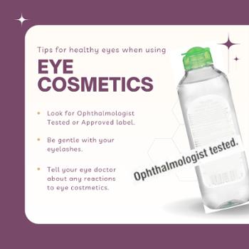 eye cosmetics label example clear bottle with green lid label reads ophthalmologist tested