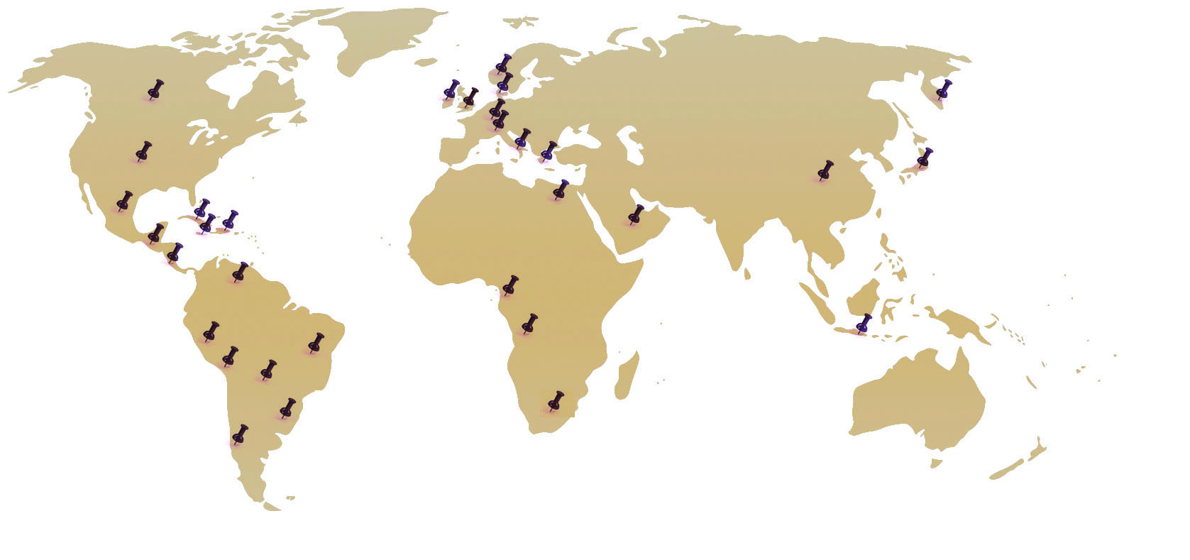 world map with purple pins indicating countries where the Rocky Mountain Lions Eye Bank have provided eye tissues for transplant